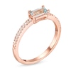 Thumbnail Image 2 of Sideways Baguette Aquamarine and 1/10 CT. T.W. Diamond Stackable Ring in 10K Rose Gold
