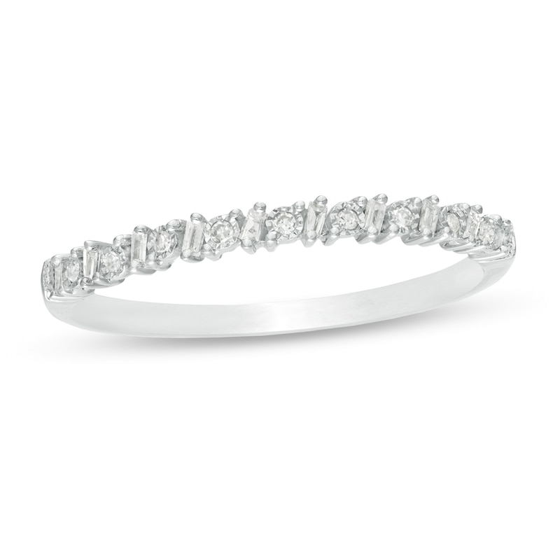 1/15 CT. T.W. Baguette and Round Diamond Alternating Band in 10K White Gold