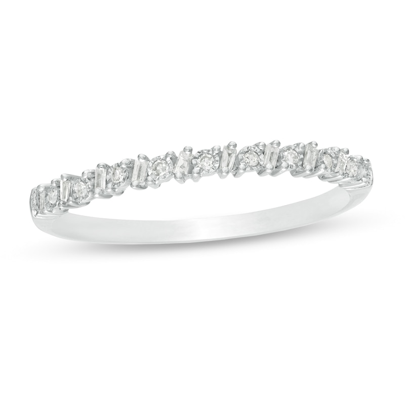 Main Image 1 of 1/15 CT. T.W. Baguette and Round Diamond Alternating Band in 10K White Gold