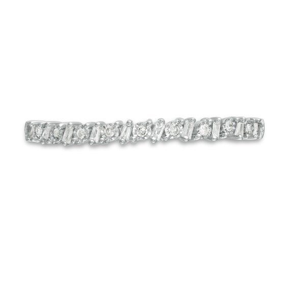 1/15 CT. T.w. Baguette and Round Diamond Alternating Band in 10K White Gold
