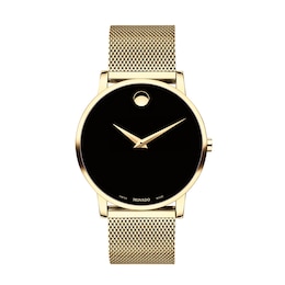 Men's Movado Museum® Gold-Tone Watch with Black Dial (Model: 0607396)