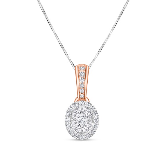 1/6 CT. T.W. Composite Diamond Oval Frame Drop Pendant in 10K Two-Tone Gold 1/6 CT. T.W. Composite Diamond Oval Frame Drop Pendant in 10K Two-Tone Gold