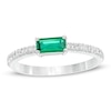 Sideways Baguette Lab-Created Emerald and 1/10 CT. T.W. Diamond Stackable Ring in 10K White Gold
