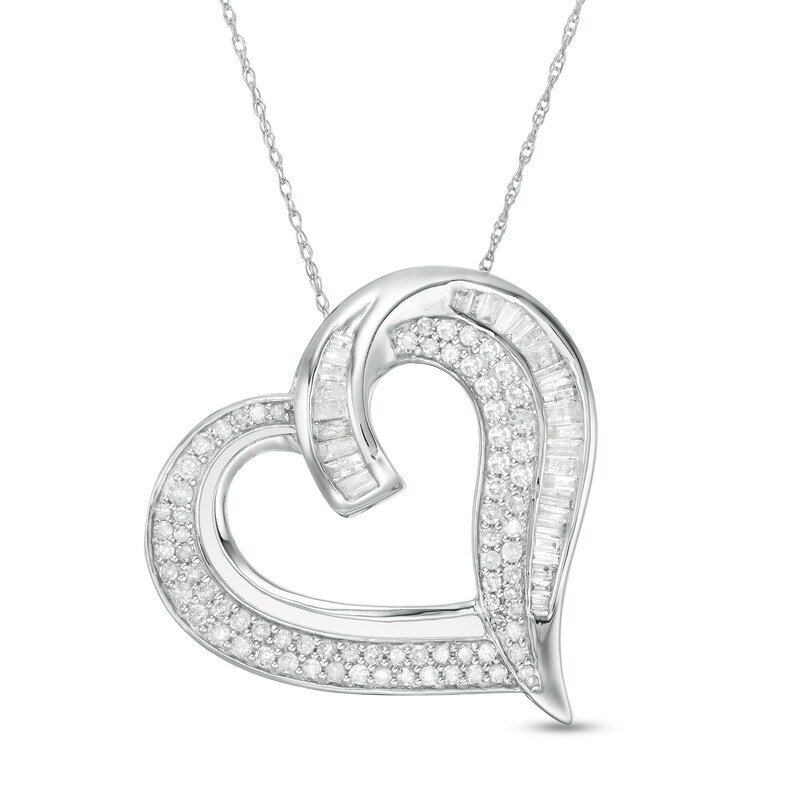 1 CT. T.W. Diamond Tilted Heart Pendant in 10K White Gold