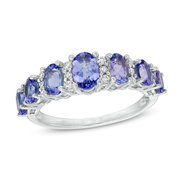 Oval Tanzanite and 1/8 CT. T.w. Diamond Graduated Seven Stone Ring in 10K White Gold