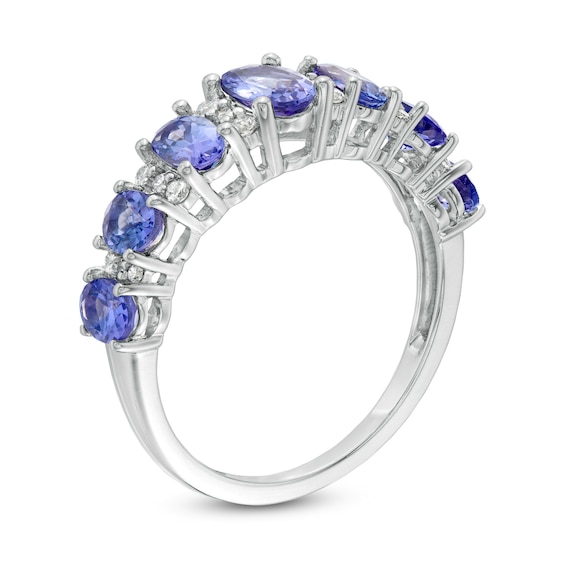 Oval Tanzanite and 1/8 CT. T.w. Diamond Graduated Seven Stone Ring in 10K White Gold