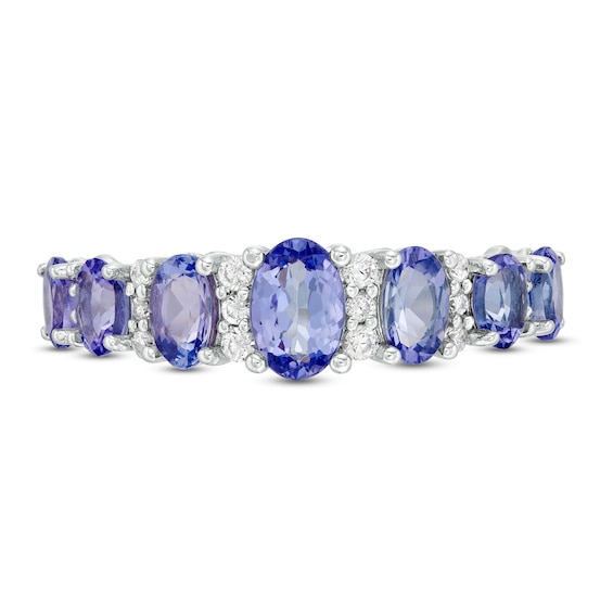 Oval Tanzanite and 1/8 CT. T.w. Diamond Graduated Seven Stone Ring in 10K White Gold