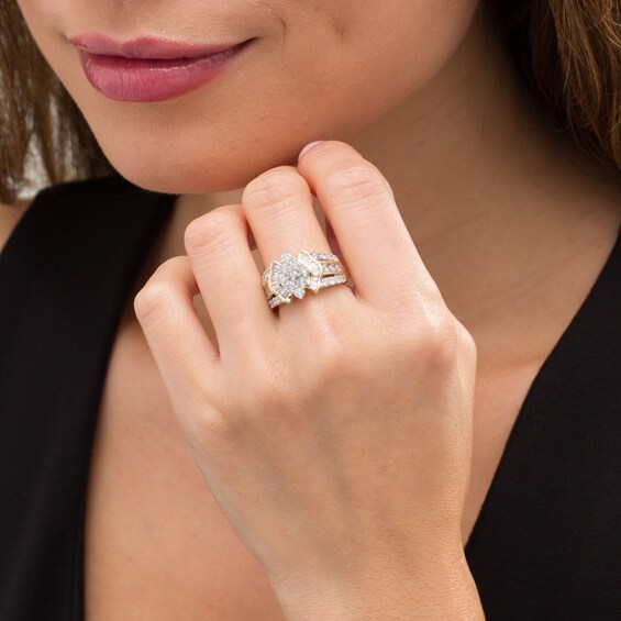 2 CT. T.w. Composite Diamond Kite-Shaped Multi-Row Collar Ring in 10K Gold