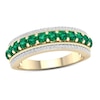 Thumbnail Image 1 of Emerald and 1/6 CT. T.W. Diamond Border Triple Row Vintage-Style Ring in 10K Gold