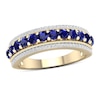 Thumbnail Image 0 of Blue Sapphire and 1/6 CT. T.W. Diamond Border Triple Row Vintage-Style Ring in 10K Gold