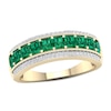 Thumbnail Image 0 of Princess-Cut Emerald and 1/6 CT. T.W. Diamond Border Triple Row Vintage-Style Ring in 10K Gold