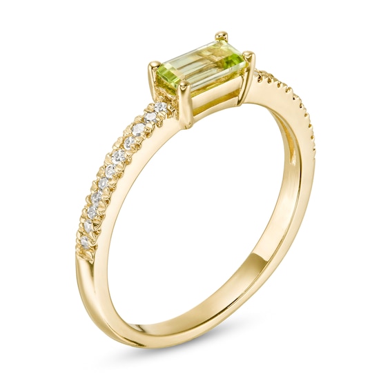 Sideways Baguette Peridot and 1/10 CT. T.w. Diamond Stackable Ring in 10K Gold