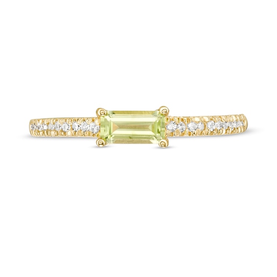Sideways Baguette Peridot and 1/10 CT. T.w. Diamond Stackable Ring in 10K Gold