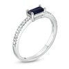 Thumbnail Image 2 of Sideways Baguette Lab-Created Blue Sapphire and 1/10 CT. T.W. Diamond Stackable Ring in 10K White Gold