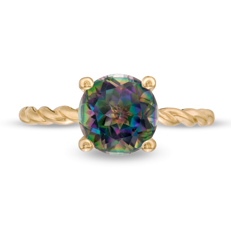 8.0mm Mystic Fire Topaz Solitaire Rope Shank Ring in 10K Gold