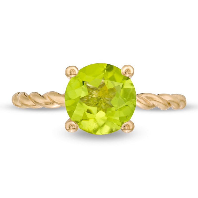 8.0mm Peridot Solitaire Rope Shank Ring in 10K Gold