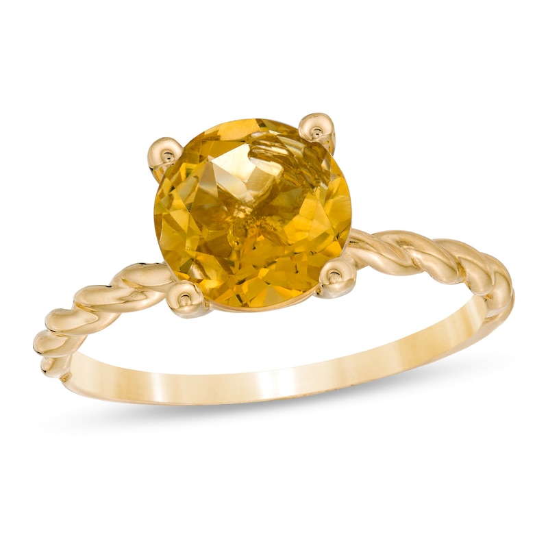 8.0mm Citrine Solitaire Rope Shank Ring in 10K Gold