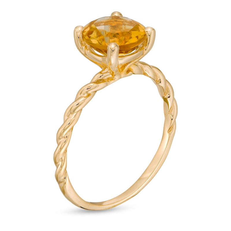 8.0mm Citrine Solitaire Rope Shank Ring in 10K Gold