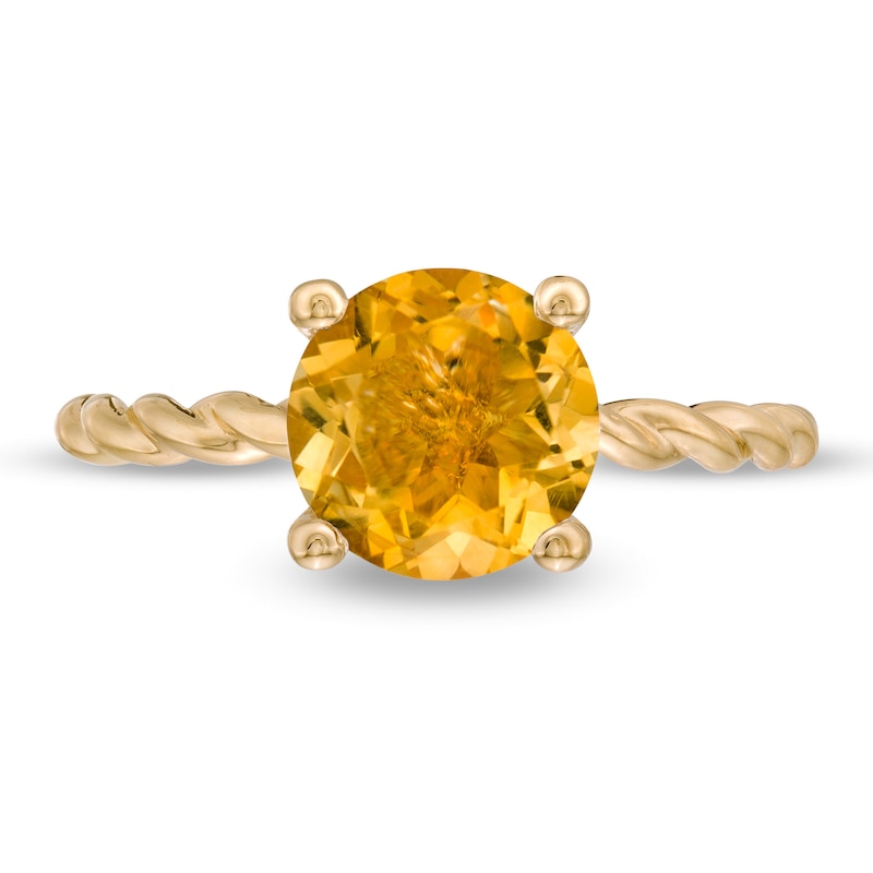 8.0mm Citrine Solitaire Rope Shank Ring in 10K Gold