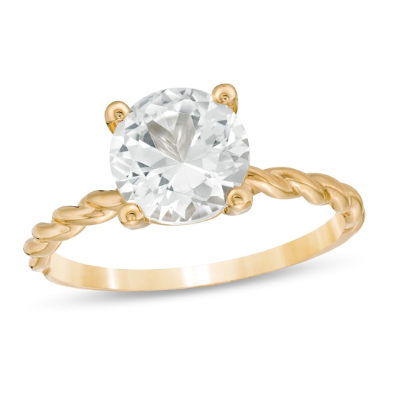 8.0mm Lab-Created White Sapphire Solitaire Rope Shank Ring in 10K Gold