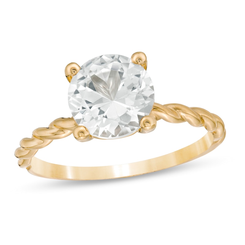 Main Image 1 of 8.0mm Lab-Created White Sapphire Solitaire Rope Shank Ring in 10K Gold