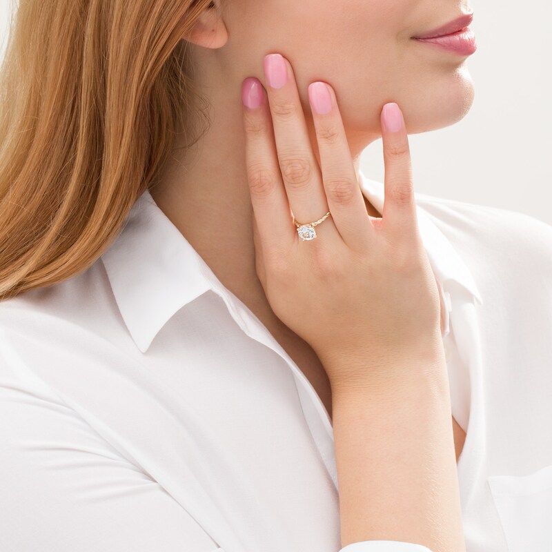 Main Image 2 of 8.0mm Lab-Created White Sapphire Solitaire Rope Shank Ring in 10K Gold