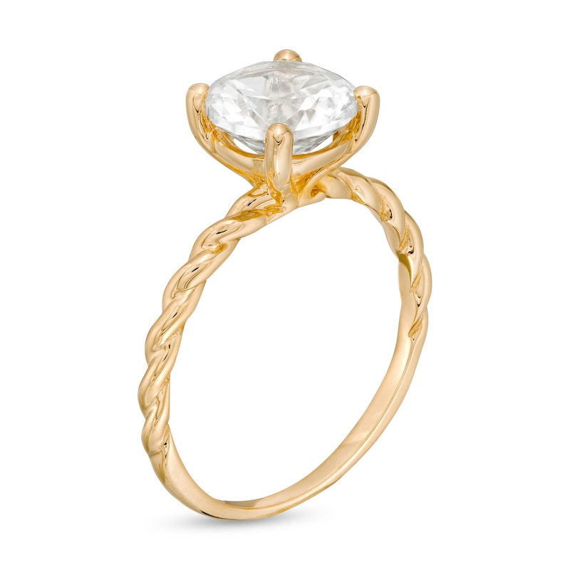 Main Image 3 of 8.0mm Lab-Created White Sapphire Solitaire Rope Shank Ring in 10K Gold