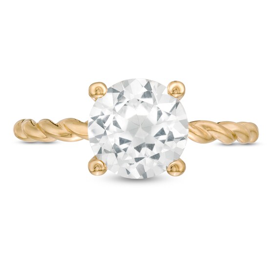 8.0mm Lab-Created White Sapphire Solitaire Rope Shank Ring in 10K Gold
