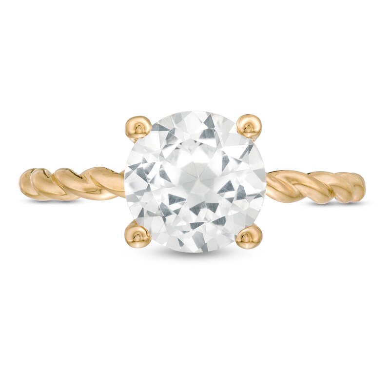 Main Image 4 of 8.0mm Lab-Created White Sapphire Solitaire Rope Shank Ring in 10K Gold