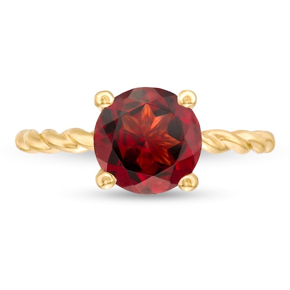 8.0mm Garnet Solitaire Rope Shank Ring in 10K Gold