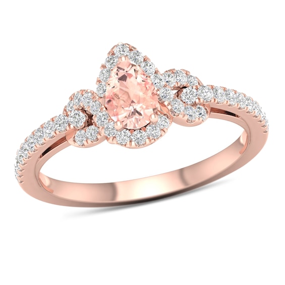 Pear-Shaped Morganite and 1/3 CT. T.w. Diamond Infinity Ribbon Frame Ring in 10K Rose Gold