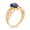 Thumbnail Image 3 of Pear-Shaped Lab-Created Blue Sapphire Wide Filigree Ring in 10K Gold