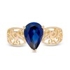 Thumbnail Image 4 of Pear-Shaped Lab-Created Blue Sapphire Wide Filigree Ring in 10K Gold