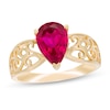 Thumbnail Image 0 of Pear-Shaped Lab-Created Ruby Wide Filigree Ring in 10K Gold