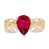 Thumbnail Image 3 of Pear-Shaped Lab-Created Ruby Wide Filigree Ring in 10K Gold