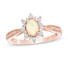 Thumbnail Image 1 of Oval Opal and 1/10 CT. T.W. Diamond Sunburst Frame Vintage-Style Tapered Shank Ring in 10K Rose Gold