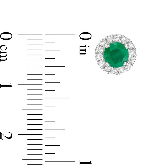 5.0mm Certified Emerald and 1/4 CT. T.w. Diamond Frame Stud Earrings in 14K White Gold