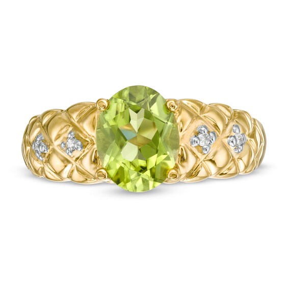 Oval LabCreated Peridot and 1/20 CT. T.W. Diamond Quilted Ring in 10K
