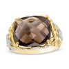 Thumbnail Image 1 of Sideways Cushion-Shaped Smoky Quartz Beaded Filigree Ring in 10K Two-Tone Gold