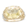 Thumbnail Image 1 of Sideways Cushion-Shaped Lemon Quartz Beaded Filigree Ring in 10K Two-Tone Gold