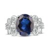 Thumbnail Image 4 of Oval Lab-Created Blue Sapphire and 1/20 CT. T.W. Diamond Vintage-Style Scroll Ring in 10K White Gold