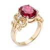 Thumbnail Image 2 of Oval Lab-Created Ruby and 1/20 CT. T.W. Diamond Vintage-Style Scroll Ring in 10K Gold