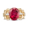 Thumbnail Image 3 of Oval Lab-Created Ruby and 1/20 CT. T.W. Diamond Vintage-Style Scroll Ring in 10K Gold