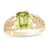 Thumbnail Image 1 of Emerald-Cut Peridot Solitaire Open Scroll Ring in 10K Gold