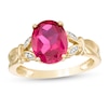 Thumbnail Image 0 of Oval Lab-Created Ruby and Diamond Accent Leaf Split Shank Ring in 10K Gold