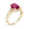 Thumbnail Image 2 of Oval Lab-Created Ruby and Diamond Accent Leaf Split Shank Ring in 10K Gold