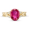 Thumbnail Image 3 of Oval Lab-Created Ruby and Diamond Accent Leaf Split Shank Ring in 10K Gold