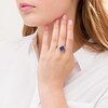 Thumbnail Image 2 of Oval Lab-Created Blue Sapphire and 1/20 CT. T.W. Diamond Scroll Frame Ring in 10K Gold