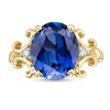 Thumbnail Image 4 of Oval Lab-Created Blue Sapphire and 1/20 CT. T.W. Diamond Scroll Frame Ring in 10K Gold