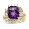 Thumbnail Image 1 of Cushion-Shaped Amethyst and 1/10 CT. T.W. Diamond Starburst Frame Ring in 10K Gold